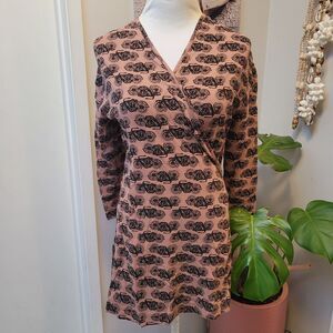 Effies Heart Mod Cloth Motorcycle Small Brown Black Faux Wrap Fitted Stretch Top